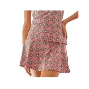 Dona Jo 14.5" Aim Fantasy Skirt Skort Pink Green White Floral Stretch Knit Athle